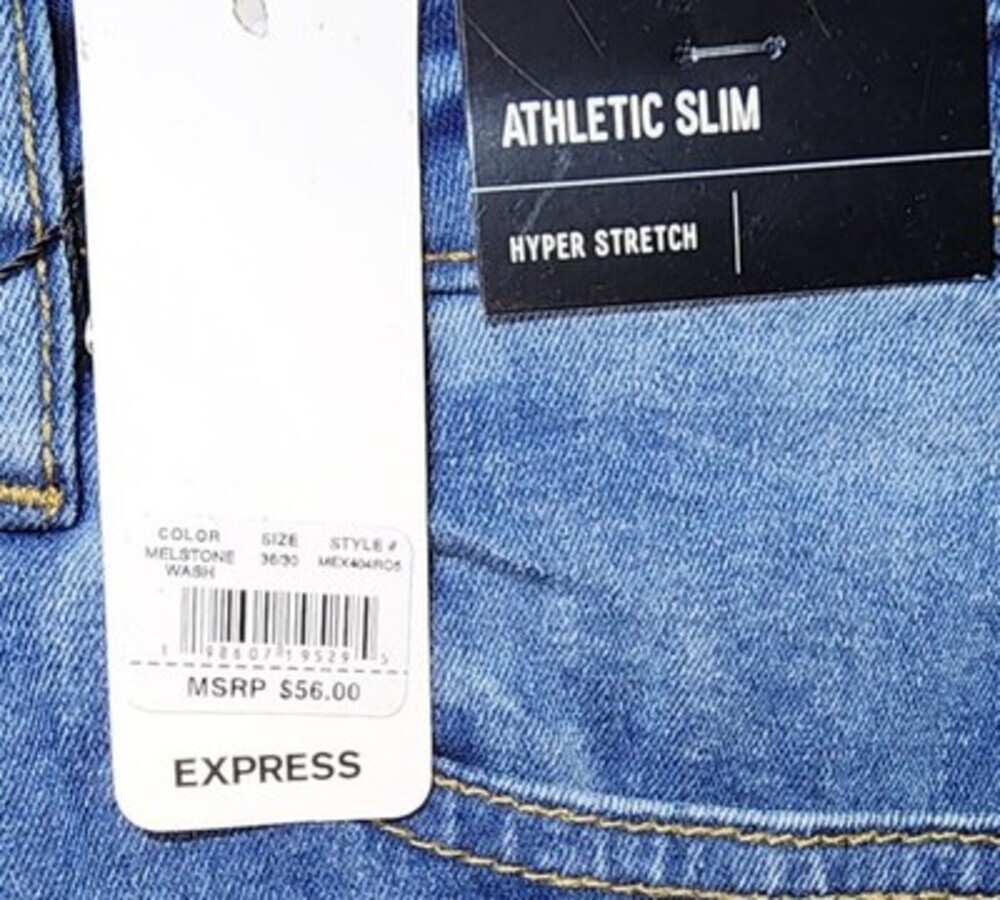 NWT Express Athletic Slim Jeans 34x32, Blue, Stretch Dark Wash, Hyper Stretch